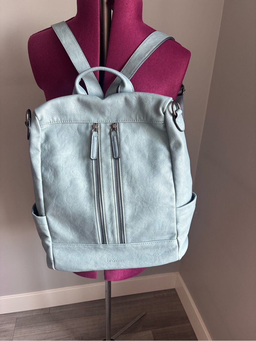 Bromen vegan leather Light Blue Backpack - Stylish Everyday Bag